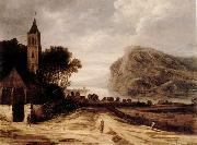 Philippe de Momper An extensiver river landscape with a church,cattle grazing and a traveller on a track oil painting picture wholesale
